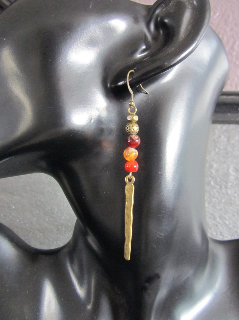 mid century earrings brass modern earrings orange agate statement earrings bronze earrings unique ethnic earrings Minimalist earrings