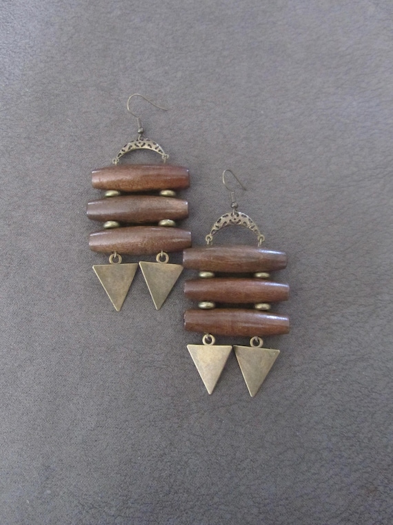 Large unique up cycled toggle wooden earrings 2