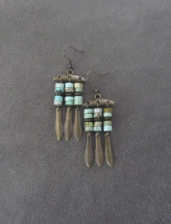 Turquoise and bronze chandelier earrings