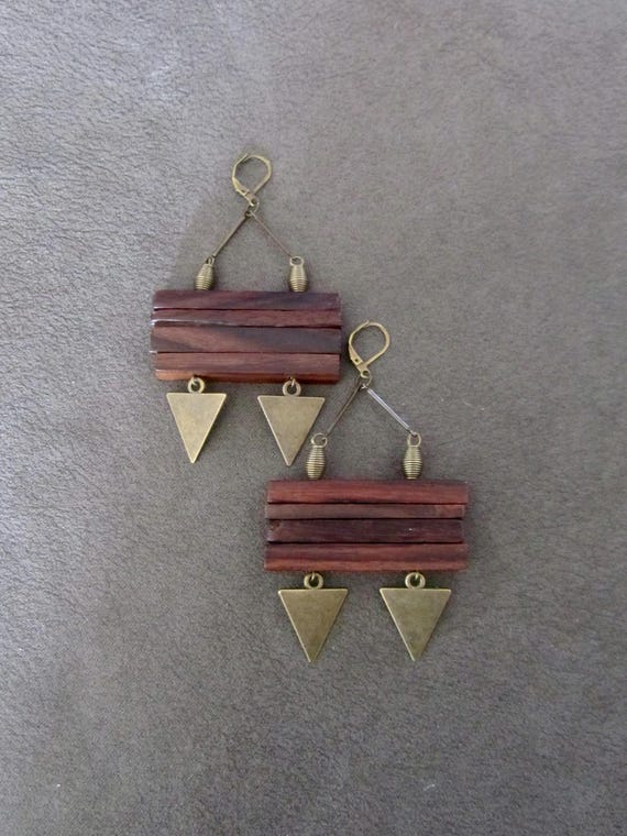 Large unique up cycled wooden earrings
