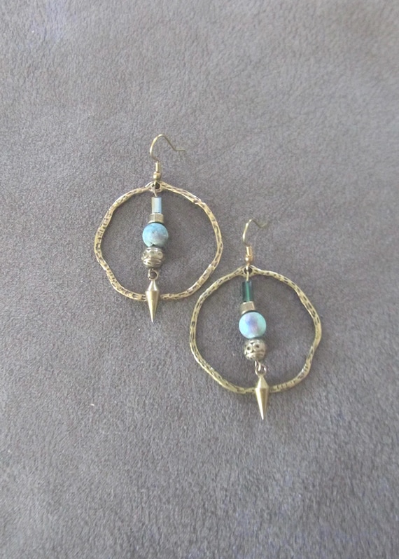 Druzy agate and bronze hoop earrings