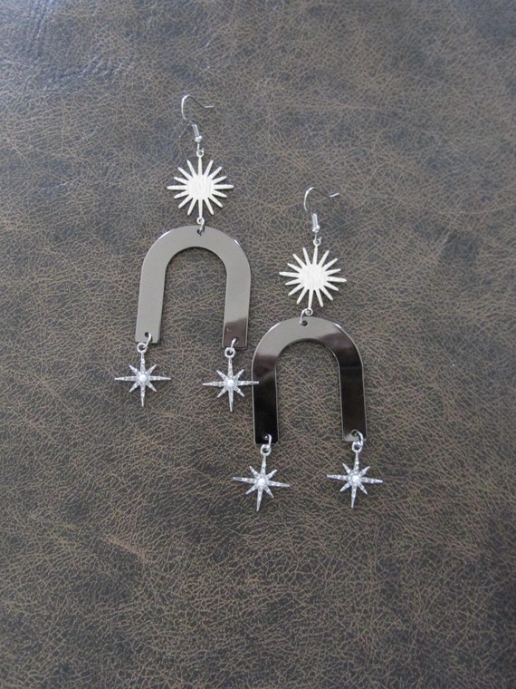Starburst gunmetal statement earrings