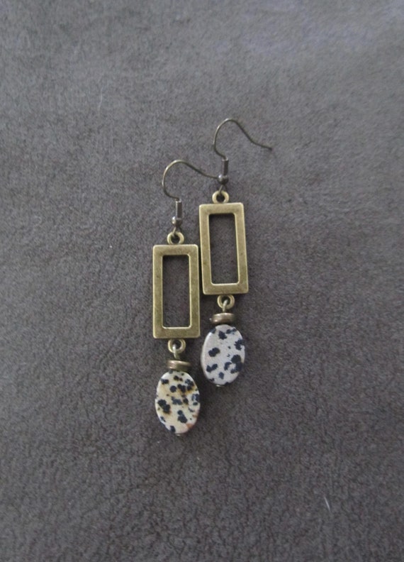 Dalmatian jasper and bronze earrings