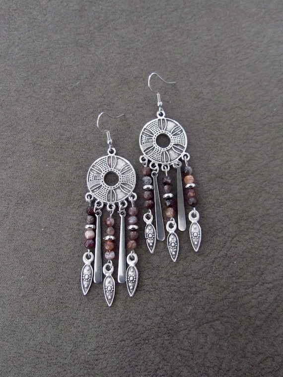 Agate and silver chandelier earrings