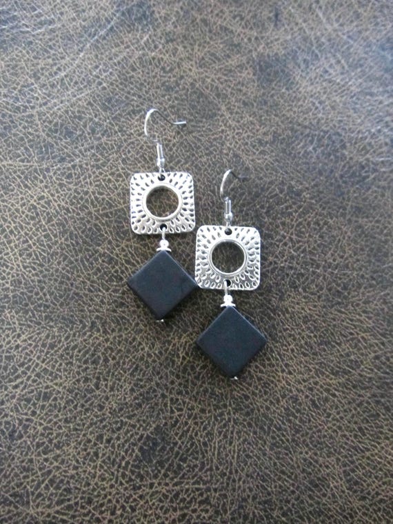 Silver and black mid century modern earrings 2