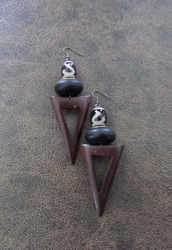 Chunky wooden triangle earrings 2