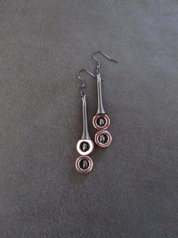 Mid century modern rose gold and gunmetal geometric earrings