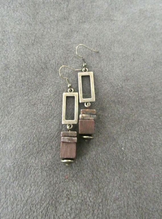 Modern jasper and brown wooden earrings