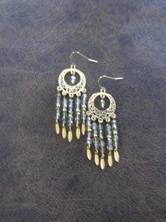 Chandelier earrings, crystal and gold gypsy earrings, boho bohemian unique princess
