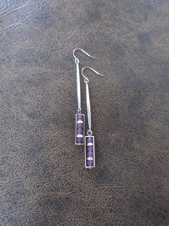 Long frosted glass earrings, lavender earrings