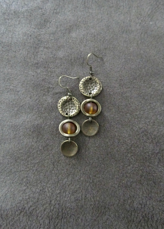 Mid century modern orange frosted glass and bronze earrings
