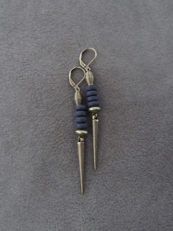 Geometric earrings, black and bronze minimalist earrings, mid century modern earrings, Brutalist earrings, unique Art Deco earrings 2