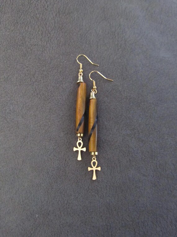 Bone and brass ankh earrings