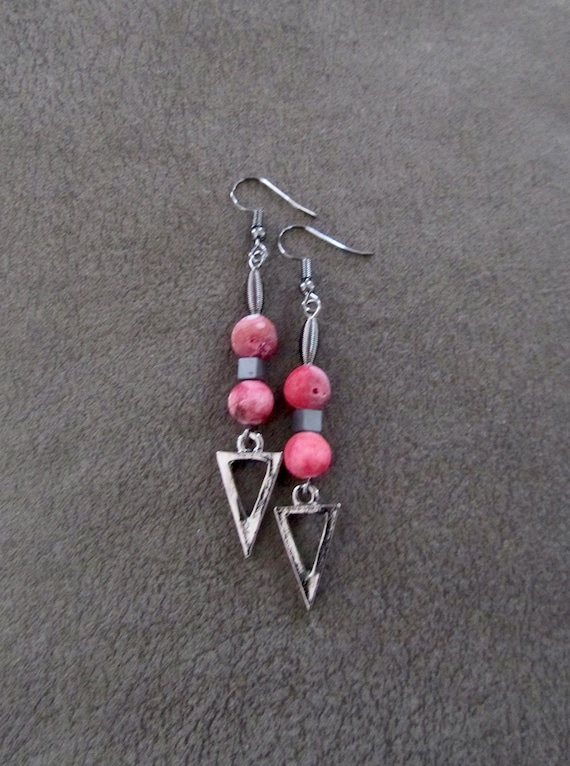Red druzy and gunmetal earrings