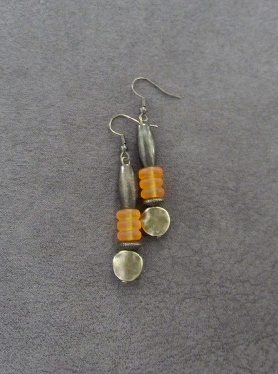 Bronze and orange frosted glass earrings