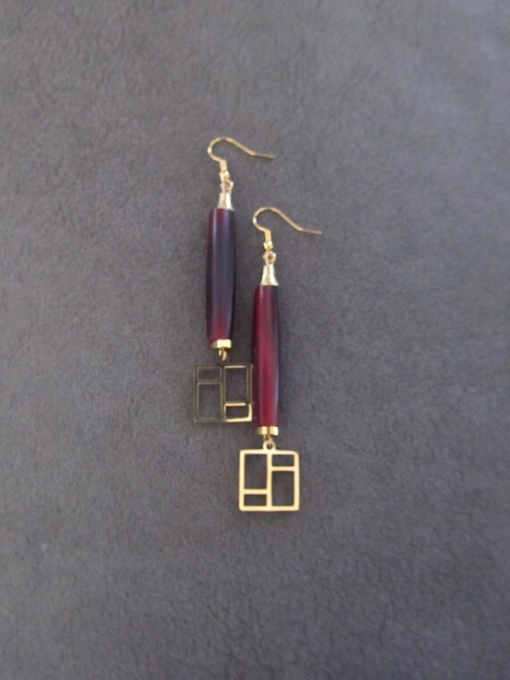 Long red hairpipe mid century earrings