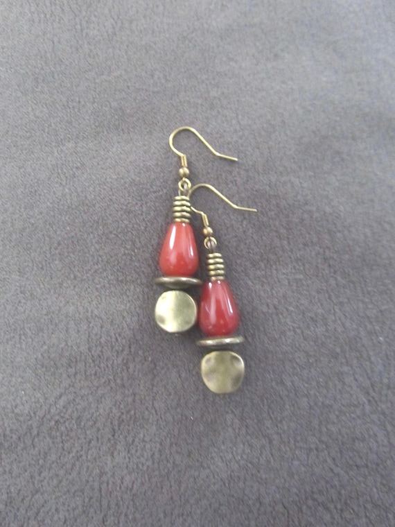 Orange agate stone and bronze earrings