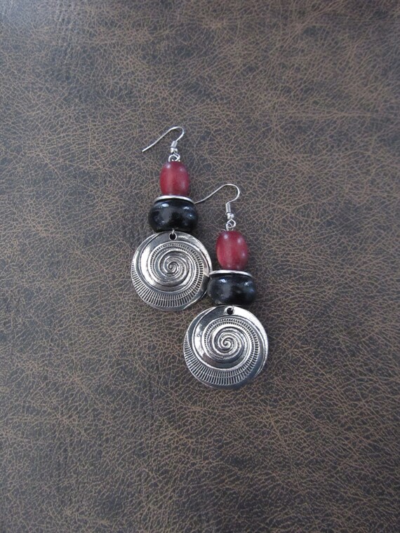 Mid century etched silver earrings