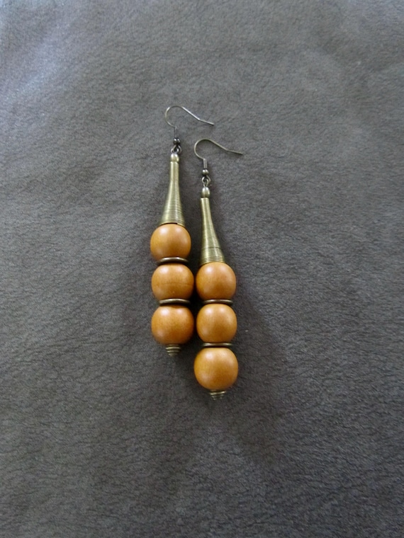 Long Mid century modern wooden earrings