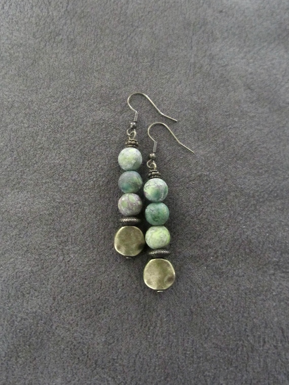 Jadeite and bronze earrings 22