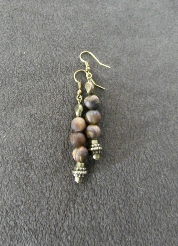 Tigers eye and bronze earrings