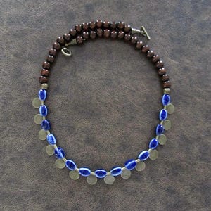 Ceramic and wooden beaded necklace, royal blue