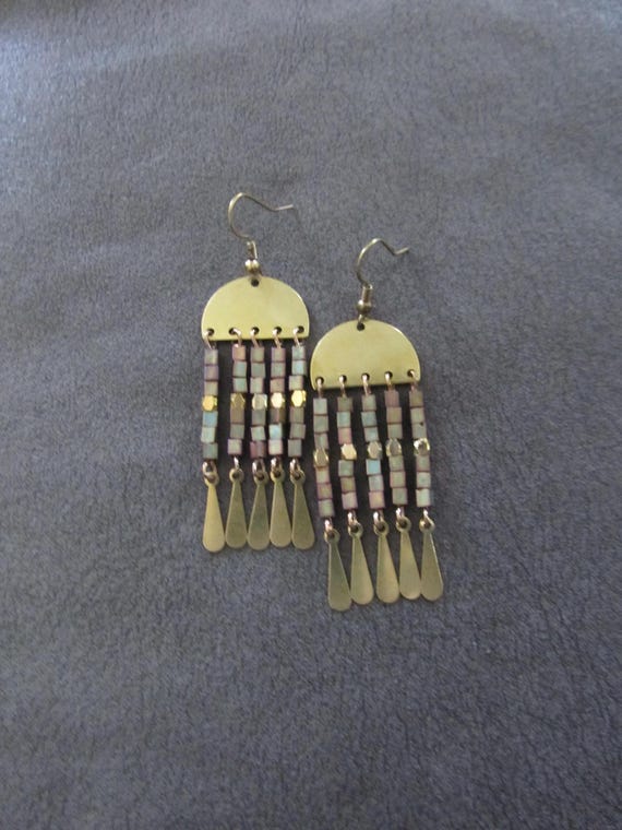 Multicolor seed bead and brass earrings 2