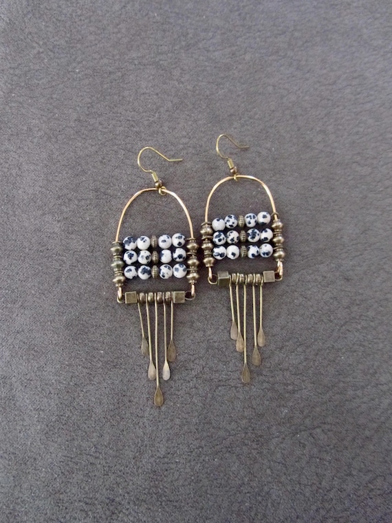 Dalmation jasper ethnic statement earrings 2
