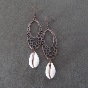 Copper mid century cowrie shell earrings