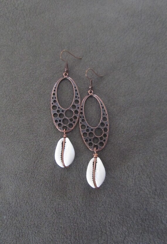 Copper mid century cowrie shell earrings