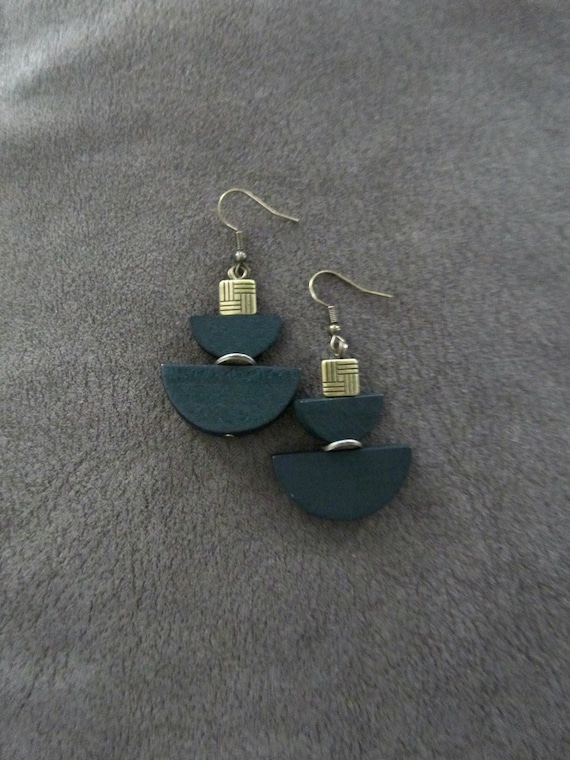 Dark green wooden mid century modern earrings