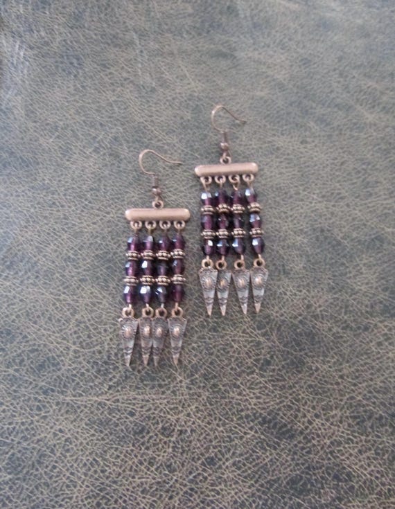 Chandelier earrings, purple crystal and copper gypsy earrings, boho bohemian unique princess 3