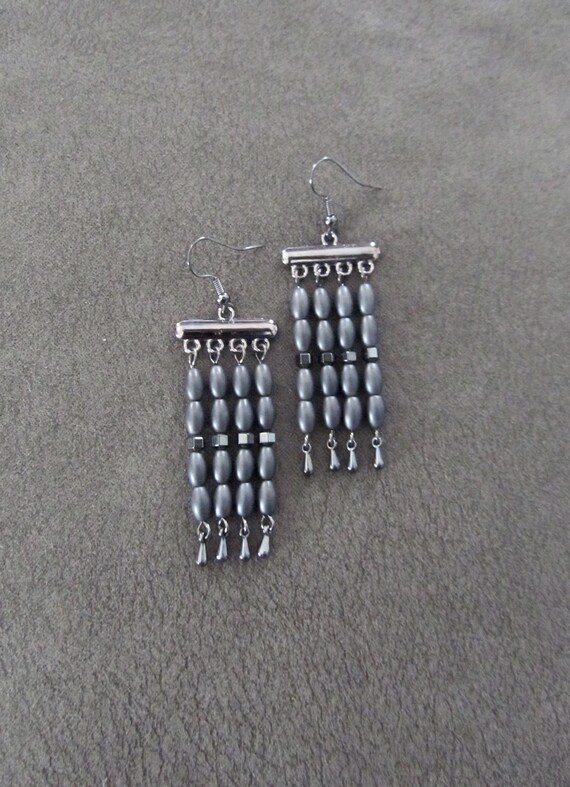 Gray hematite and gunmetal chandelier earrings