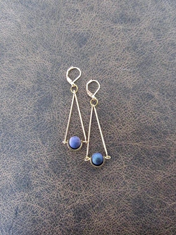 Gold pendulum earrings, rainbow agate