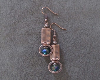 Copper and green crystal earrings