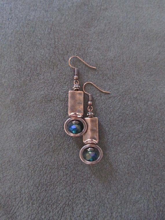 Copper and green crystal earrings