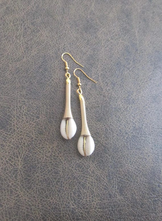 Cowrie shell earrings, gold African Afrocentric earrings