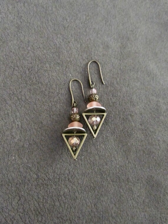 Bronze and peach triangle earrings