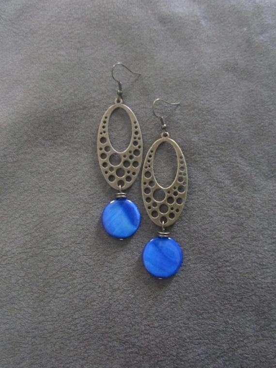 Mid century modern blue mother of pearl earrings