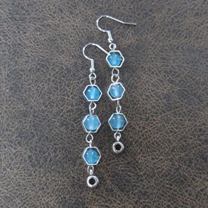 Silver and blue geometric hexagon earrings