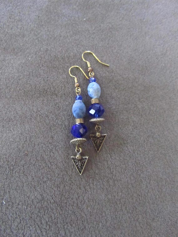 Blue and bronze bohemian earrings