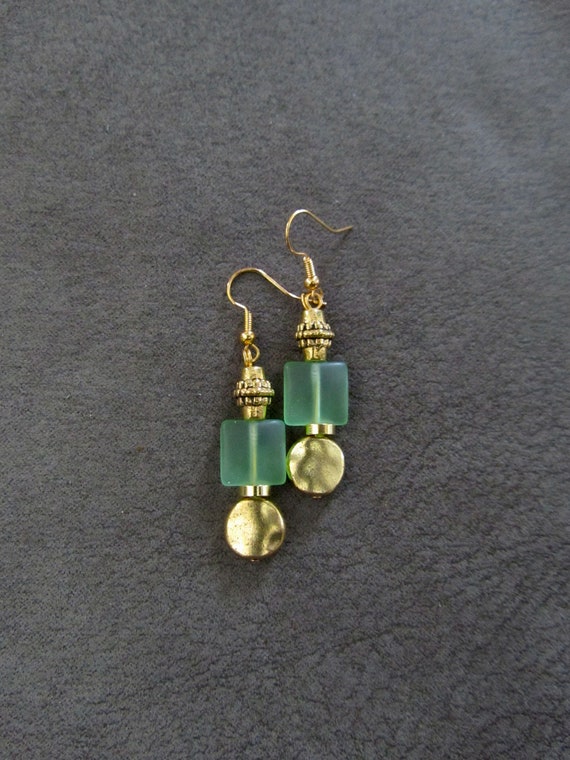 Gold and green frosted glass earrings