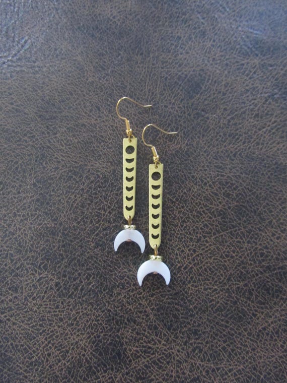 White mother of pearl shell and brass celestial earrings