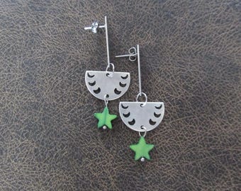 Antique silver and green mother of pearl shell earrings