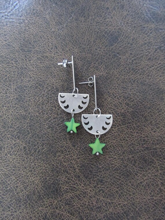 Antique silver and green mother of pearl shell earrings
