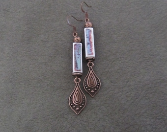 Bohemian earrings copper and purple ceramic earrings