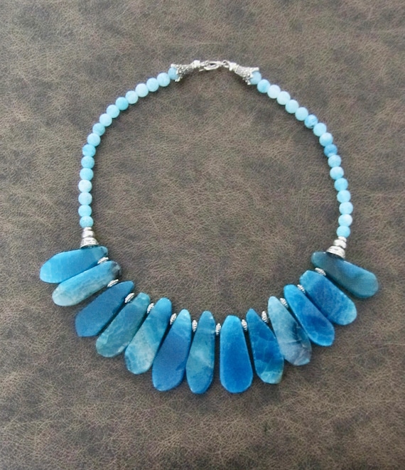 Blue agate slab stone statement necklace