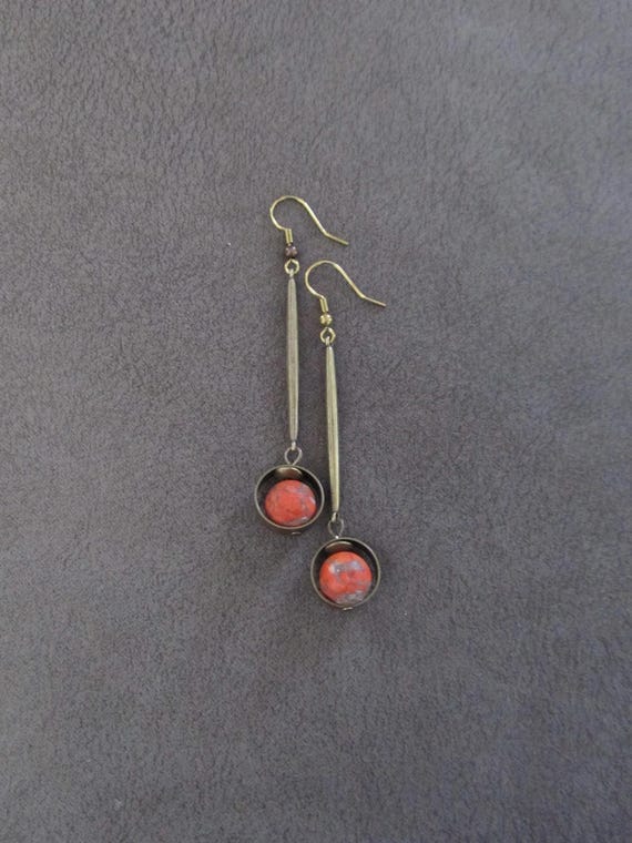 Industrial pendulum earrings, orange