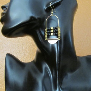 Black and gold ethnic statement earrings image 3
