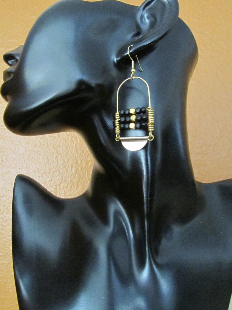 Black and gold ethnic statement earrings image 3